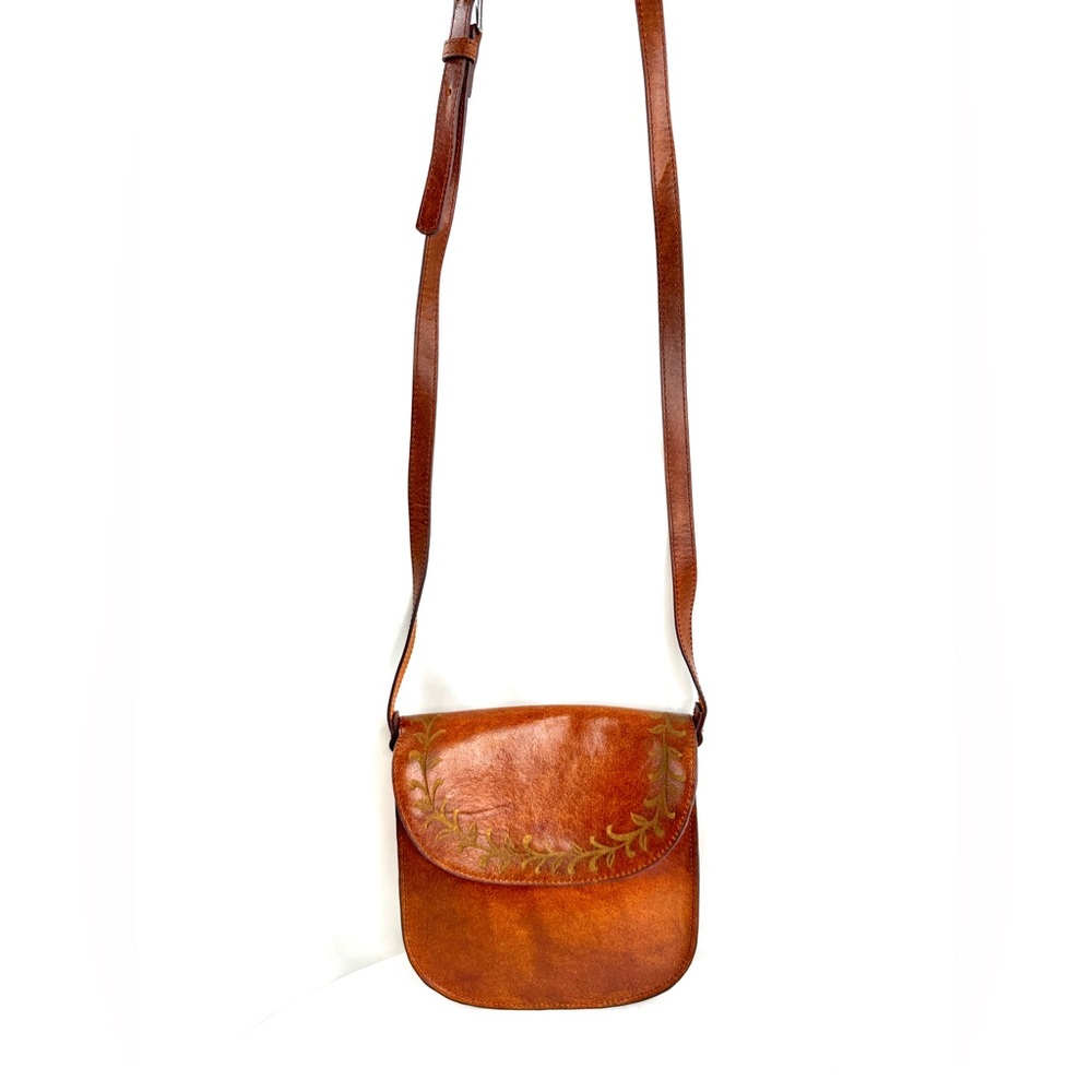 Most Wanted USA Brown Leather Small Crossbody Bag Purse Tooled Leaves Made USA